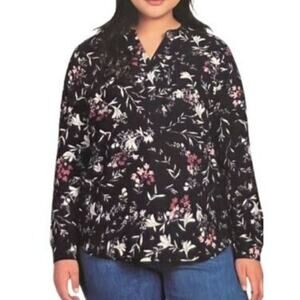 HILARY Radley Womens V Neck Long Sleeve Shirt Blouse Navy Floral - LARGE